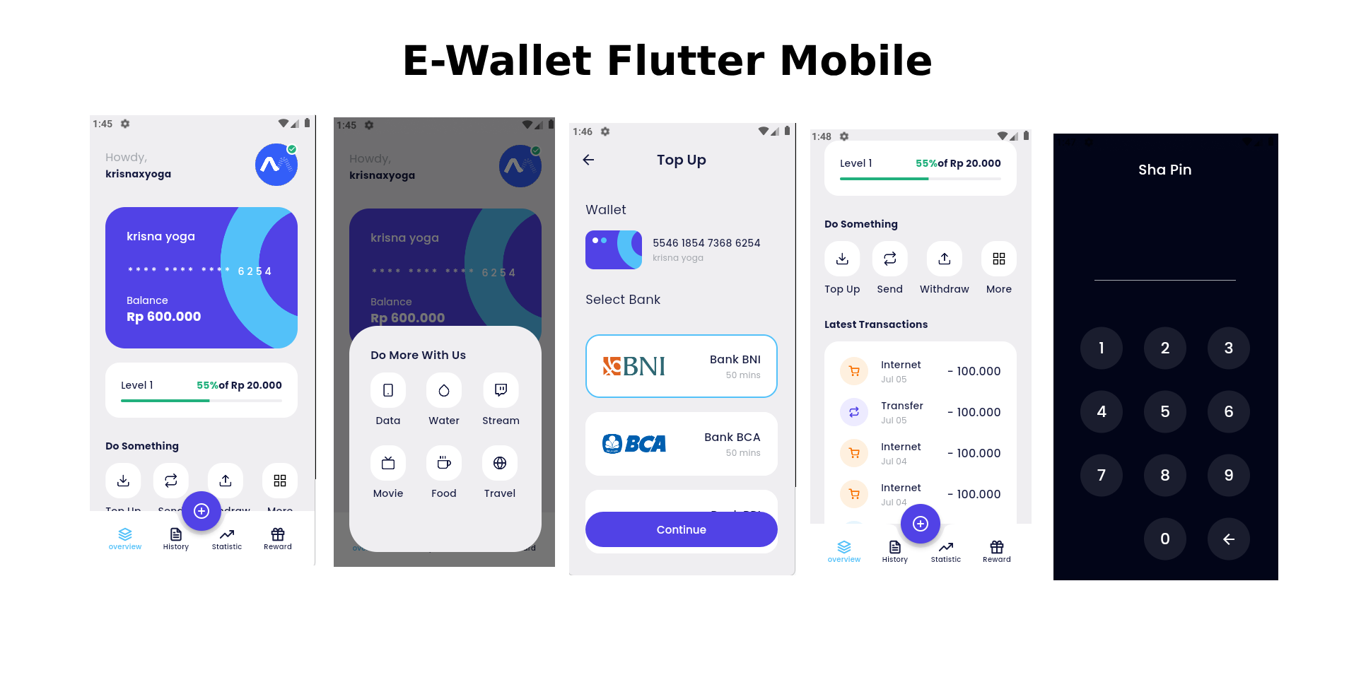 Flutter E-Wallet Mobile App Mockup - Yoga Krisna Portfolio