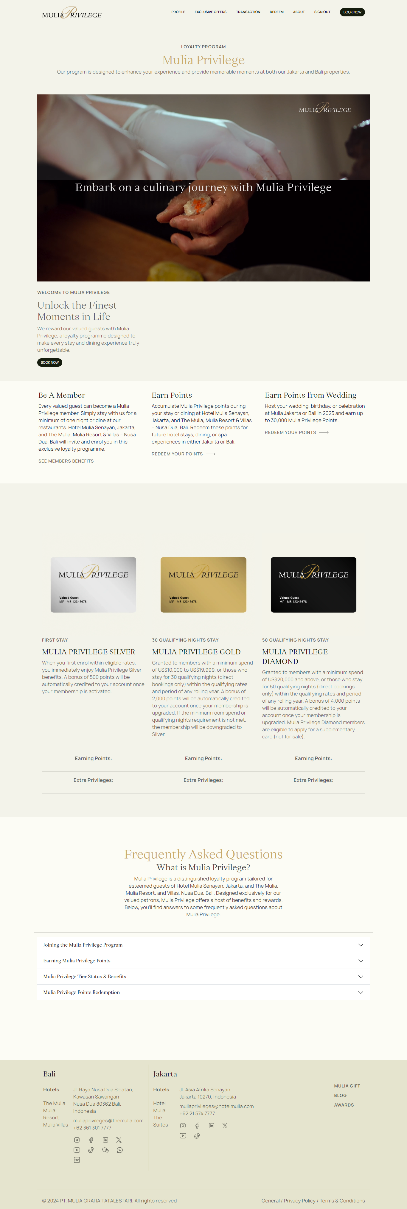 Mulia Privileges Homepage